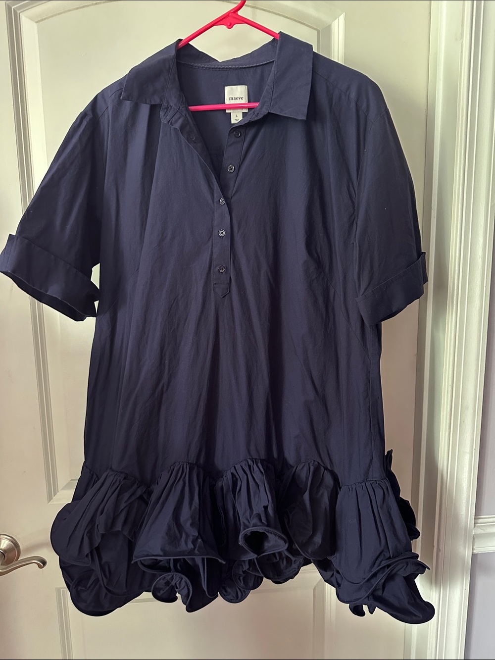 NEW Anthropologie x Maeve Navy Short-Sleeve Ruffle Dress - Size L
